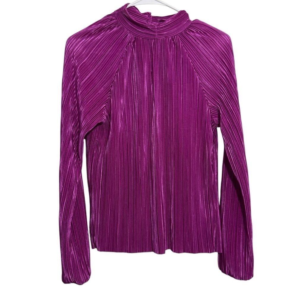 NWT Joie Magenta Pleated Mock Neck Long Sleeve Blouse